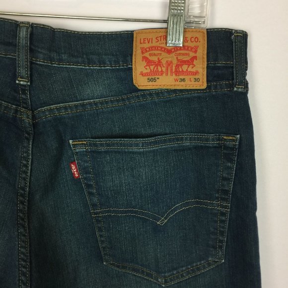 Levis 505 Mens Jeans 36x30 Regular Fit Straight Leg Medium Wash Blue Denim - Picture 6 of 12